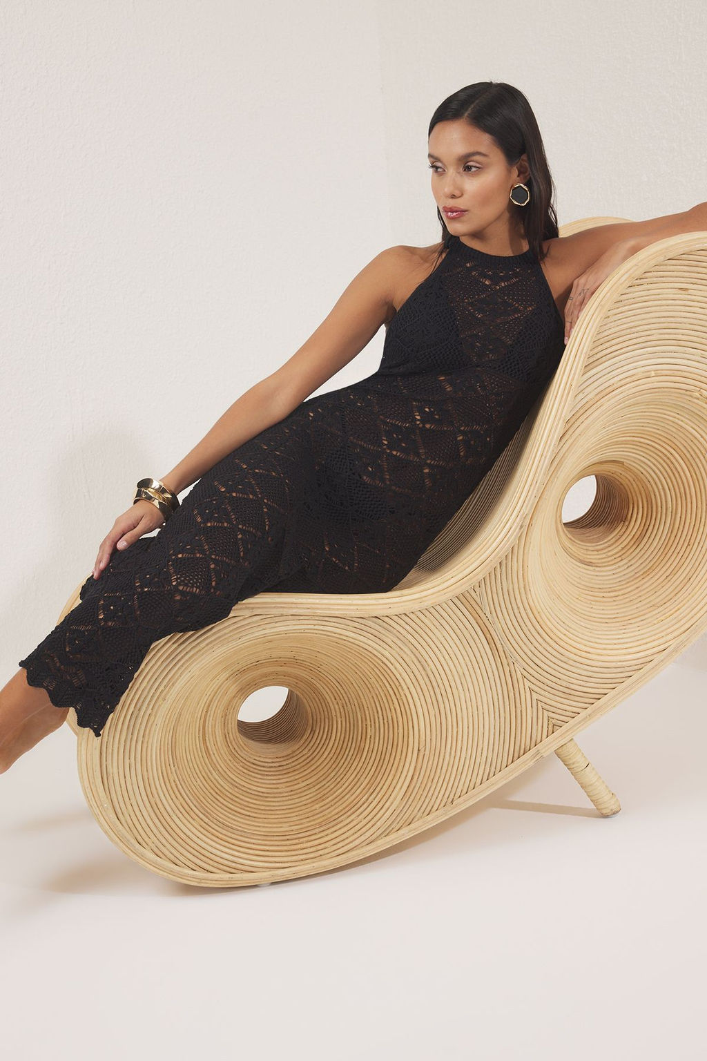 Trendyolmilla Siyah Midi Slim Triko Plaj Elbise TBESS25EL00146 фото 2