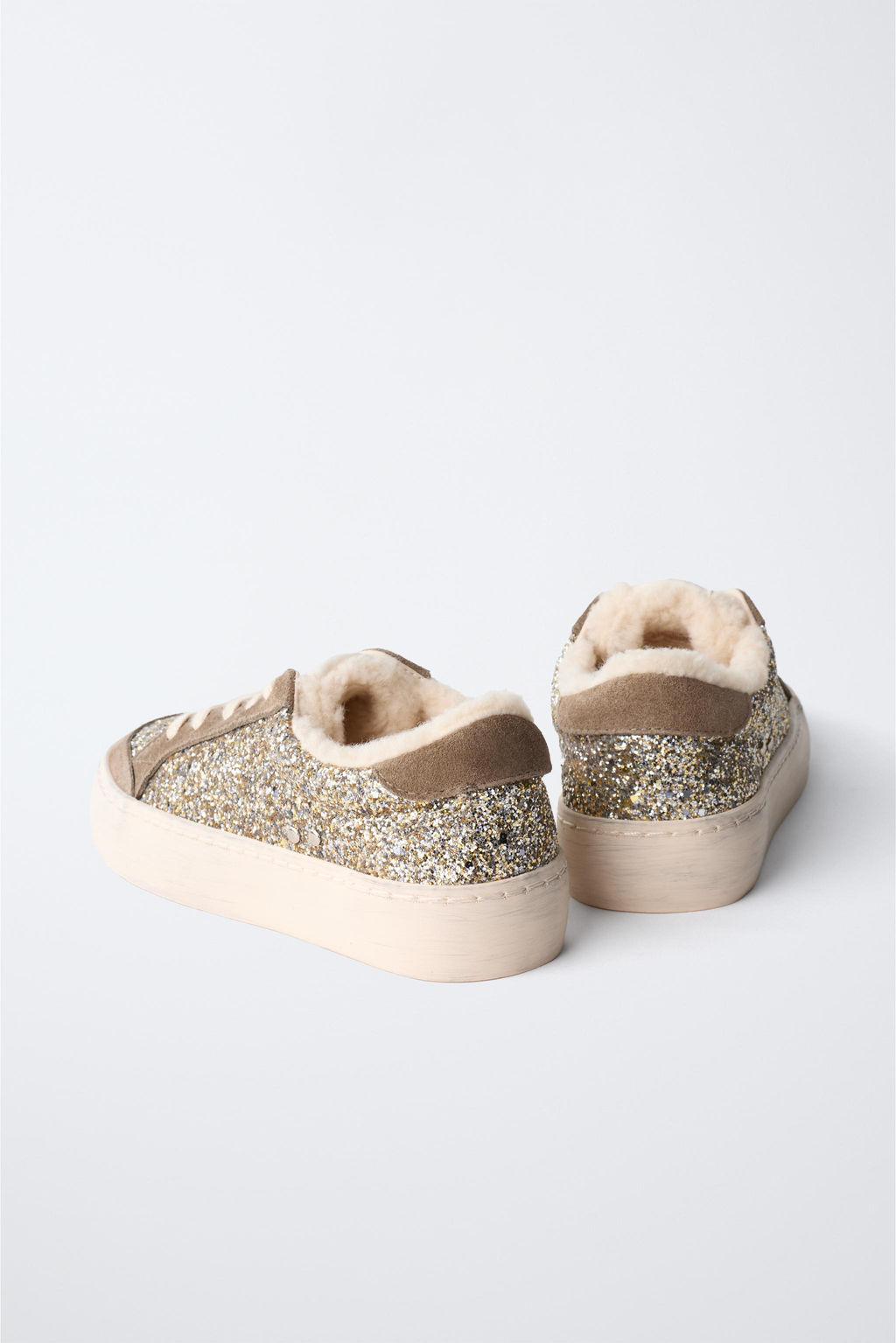 GLITTER FAUX SHEARLING SNEAKERS - Zara фото 14