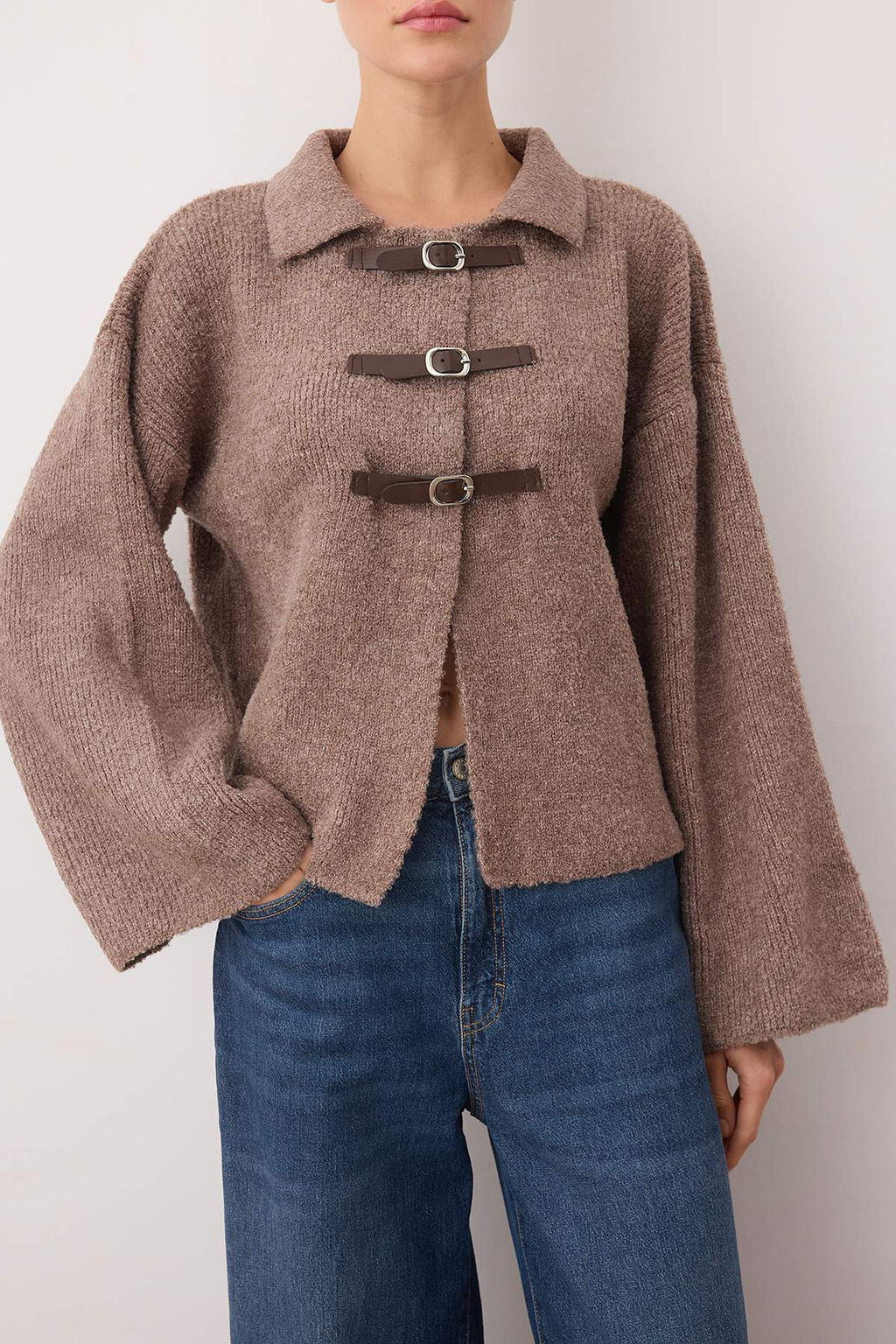 TRENDYOLMILLA Gri Buklet Mont Gorunumlu Triko H?rka TWOAW25HI00100  фото 10