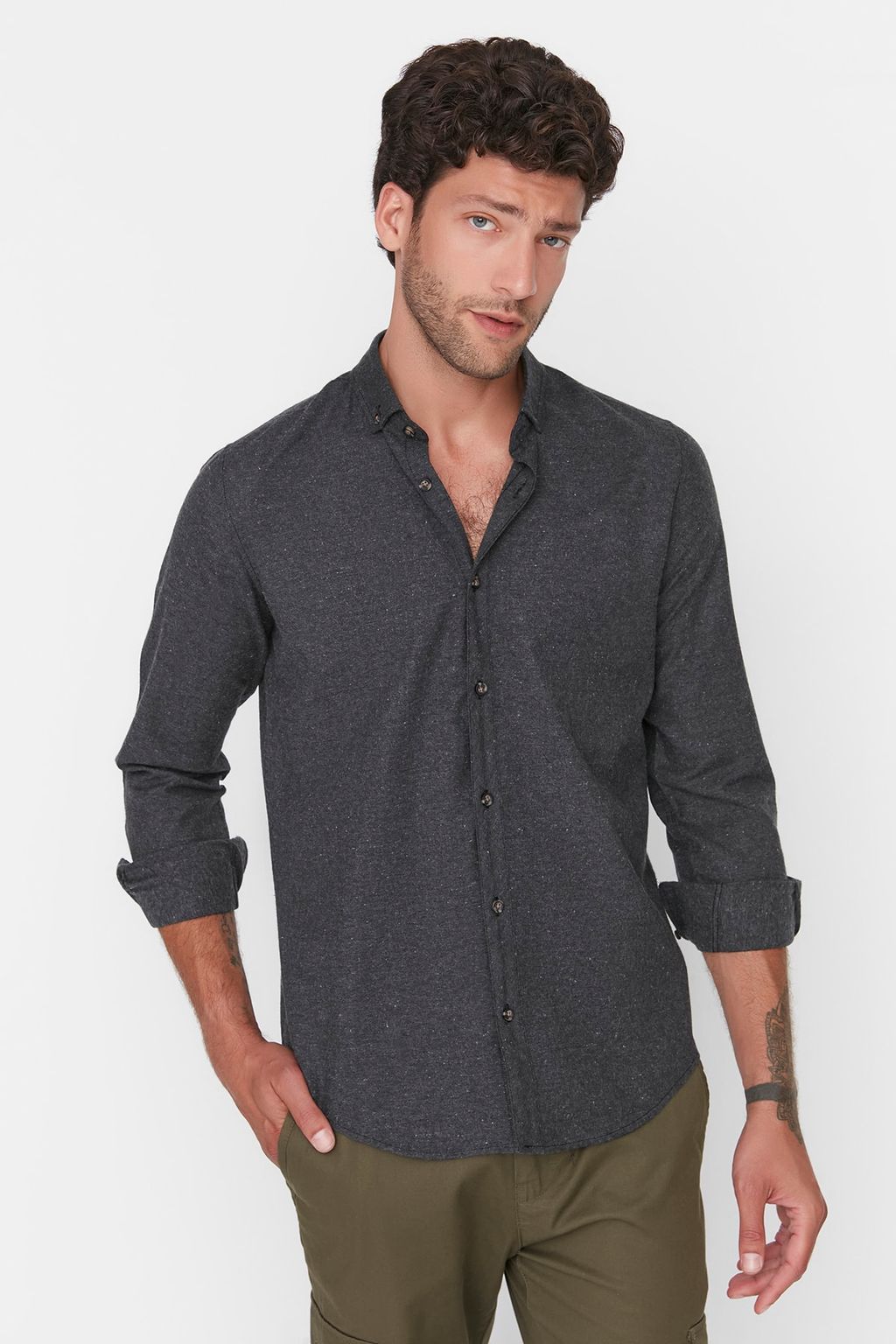 TRENDYOL MAN Yesil Slim Fit Dugmeli Yaka K?sl?k Gomlek TMNAW20GO0094 - Trendyolmilla фото 15