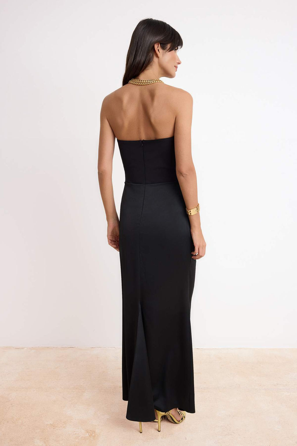 Siyah Straplez Dokuma Uzun S?k Mezuniyet/Balo Abiye Gece Mezuniyet Elbisesi TPRAW25EL00195