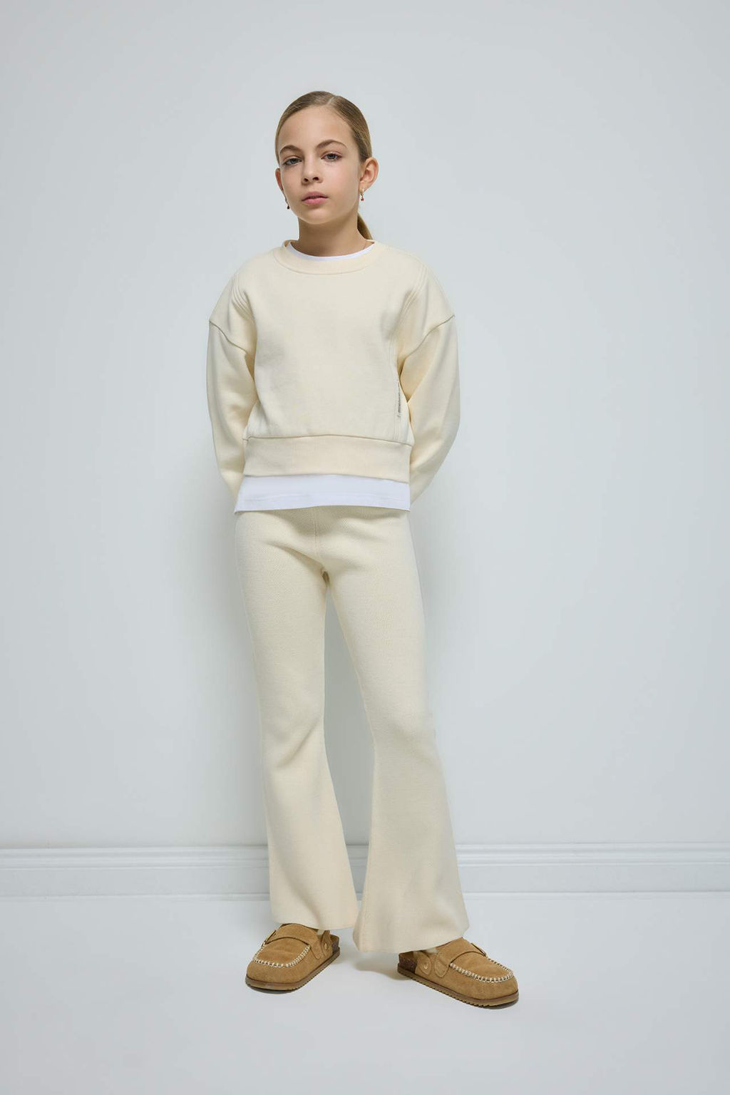 K?z Cocuk Flare Fit Ispanyol Paca Basic Duz Triko Pantolon - Defacto фото 4