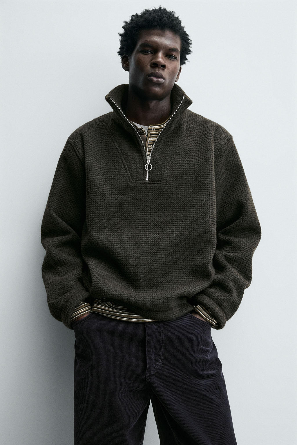 TEXTURED QUARTER-ZIP SWEATSHIRT - Zara фото 5