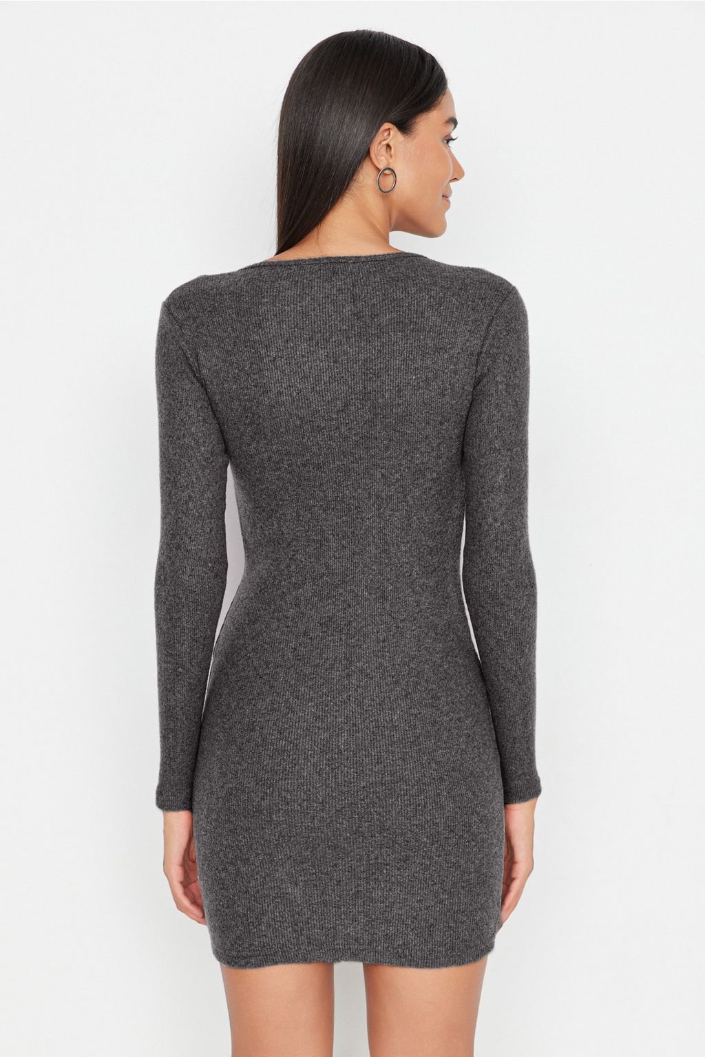 TRENDYOLMILLA Antrasit C?tc?t Detayl? Vucuda Oturan Kare Yaka Mini Fitilli Esnek Orme Kalem Elbise TWOAW23EL01393  фото 5