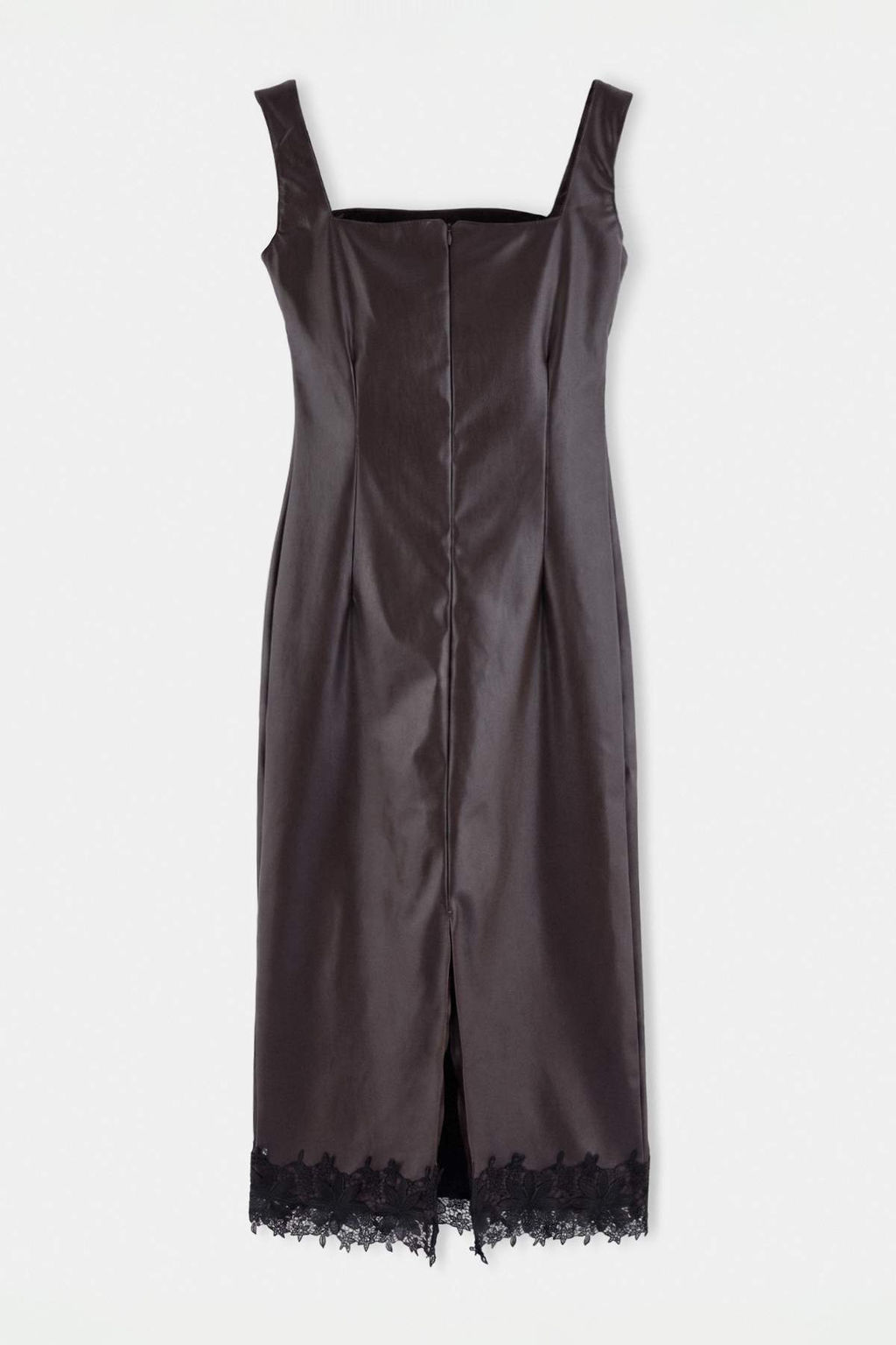 Kahverengi Bodycon/V_cuda Oturan Kare Yaka Maxi Suni Deri Dantel Detayl_ _rme Elbise TWOAW27EL00059 - Trendyolmilla фото 3