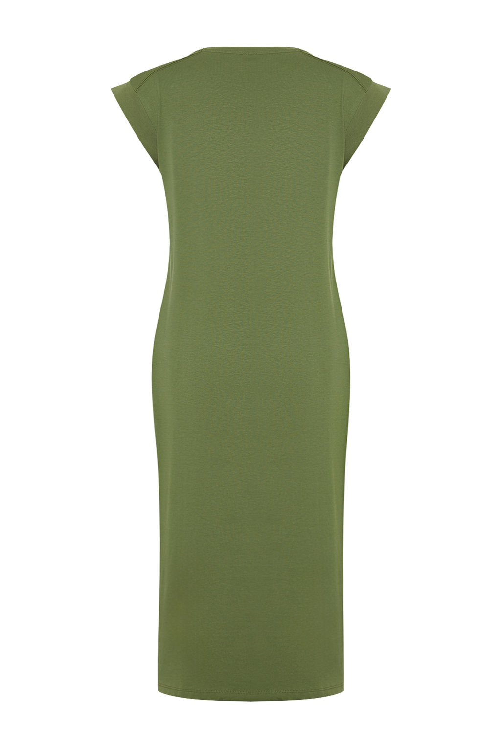 Haki Duz T-shirt Elbise %100 Pamuk Ay Kol Shift/Rahat Kesim Midi Midi Elbise TWOSS24EL00126