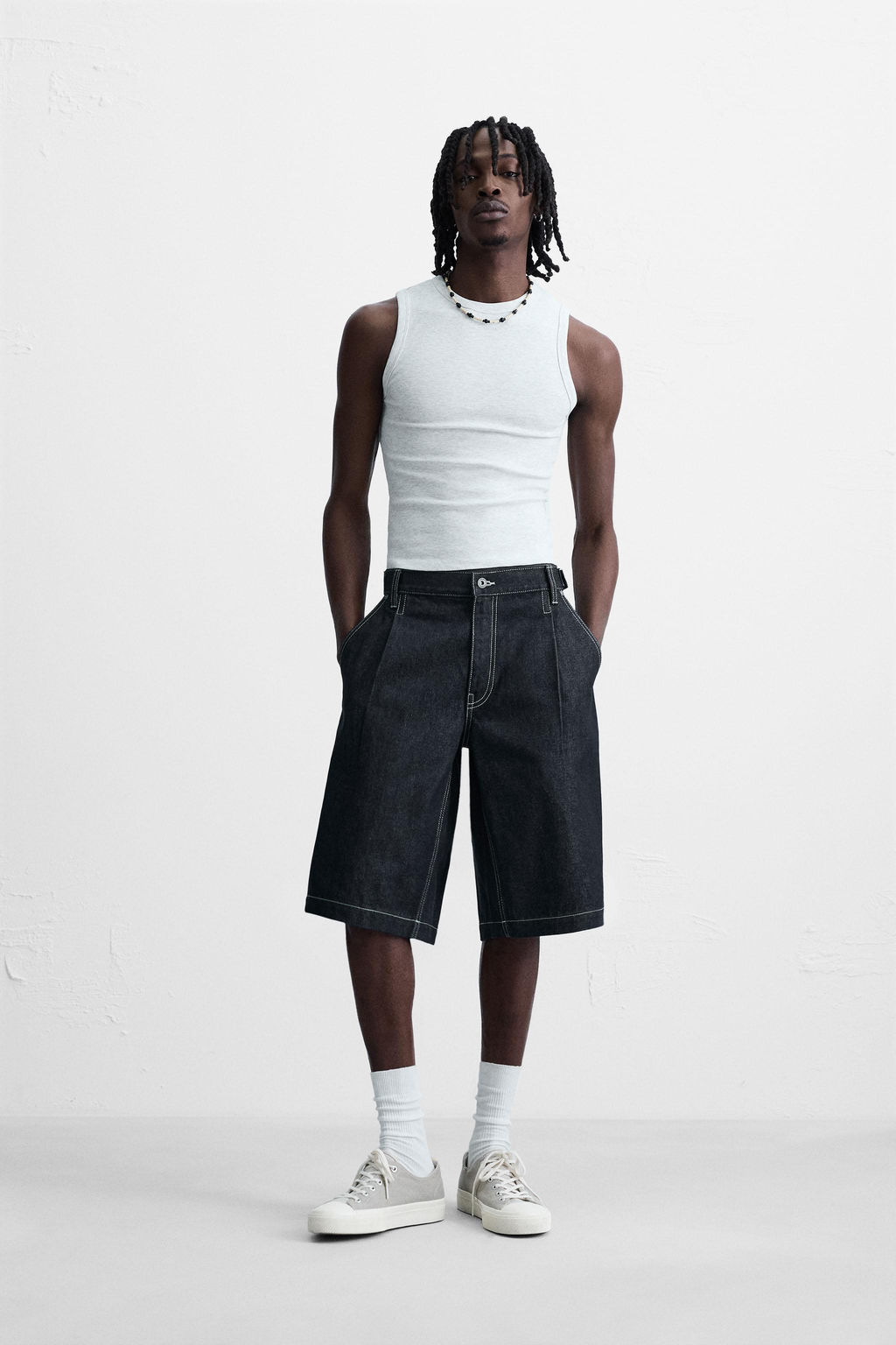 BELTED BAGGY FIT DENIM BERMUDA SHORTS - Zara фото 11