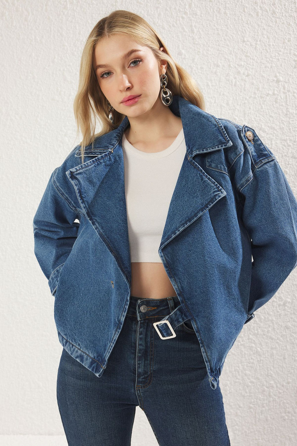 Mavi Kruvaze Kemer Tokal? Oversize Denim Blazer Ceket TWOSS25CE00018