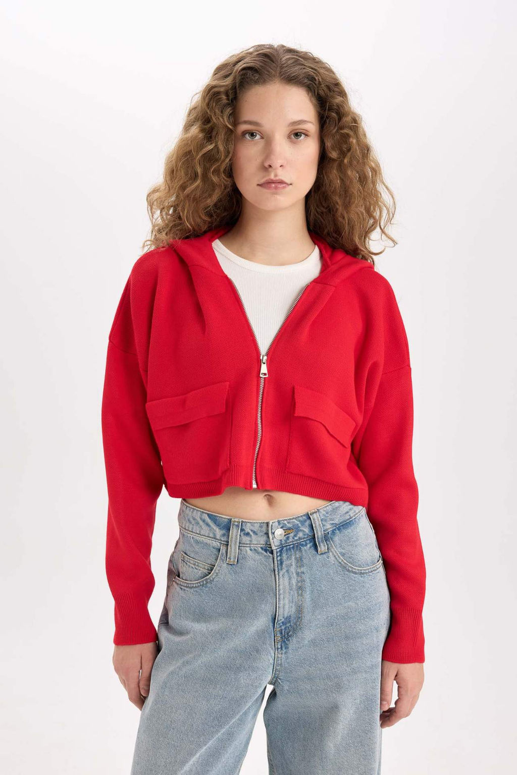 Regular Fit Kapusonlu Basic Duz Fermuarl? Triko H?rka - Defacto фото 9