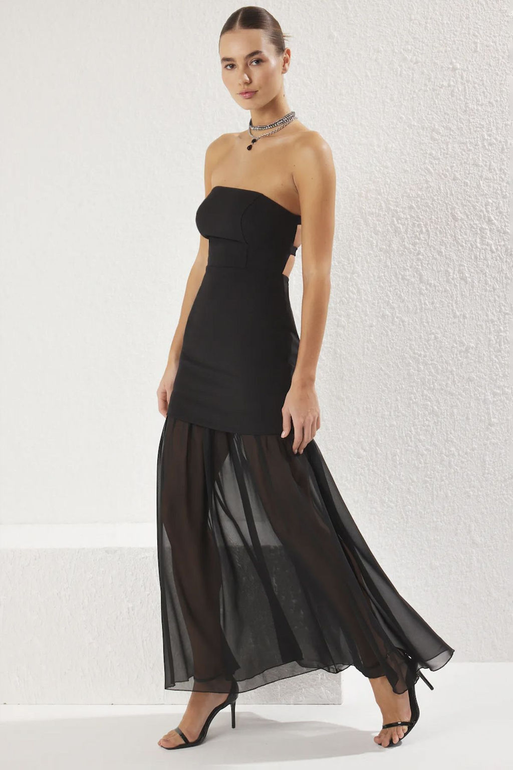 Siyah A-Kesim Dokuma Uzun S?k Abiye Gece Mezuniyet Elbisesi TPRSS25AE00119