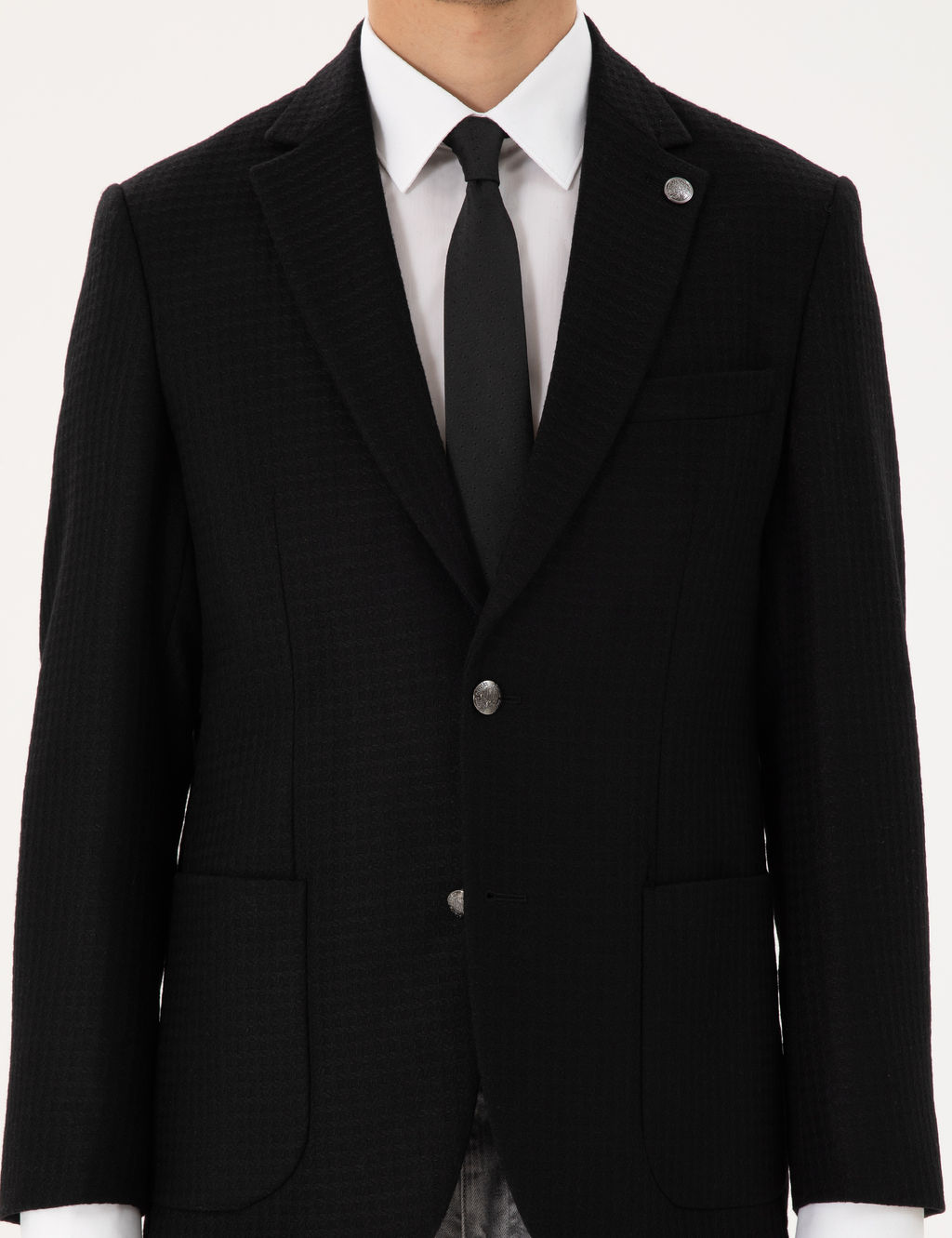 Siyah Y_n Kar___ml_ Slim Fit Ceket