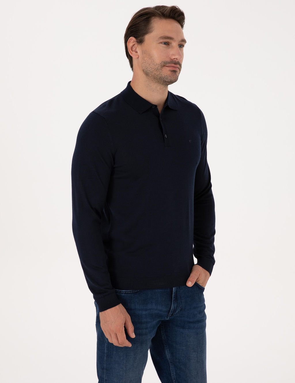 Lacivert Regular Fit Y_n Kar___ml_ Polo Yaka Basic Triko Kazak - Cacharel фото 3