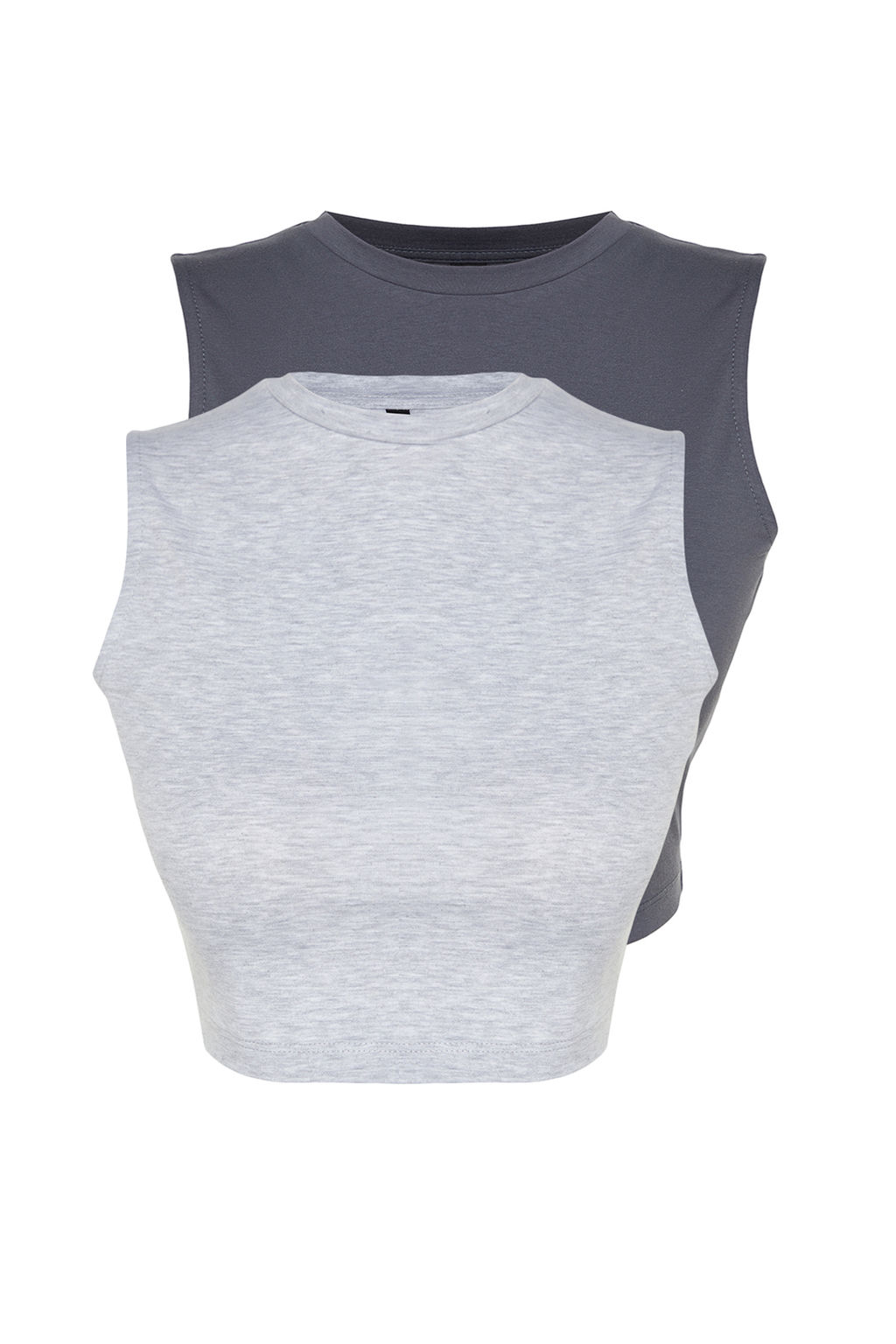 Antrasit- Kar melanj 2li Paket Kolsuz Crop Pamuklu Esnek Orme Atlet TWOSS23AL00010