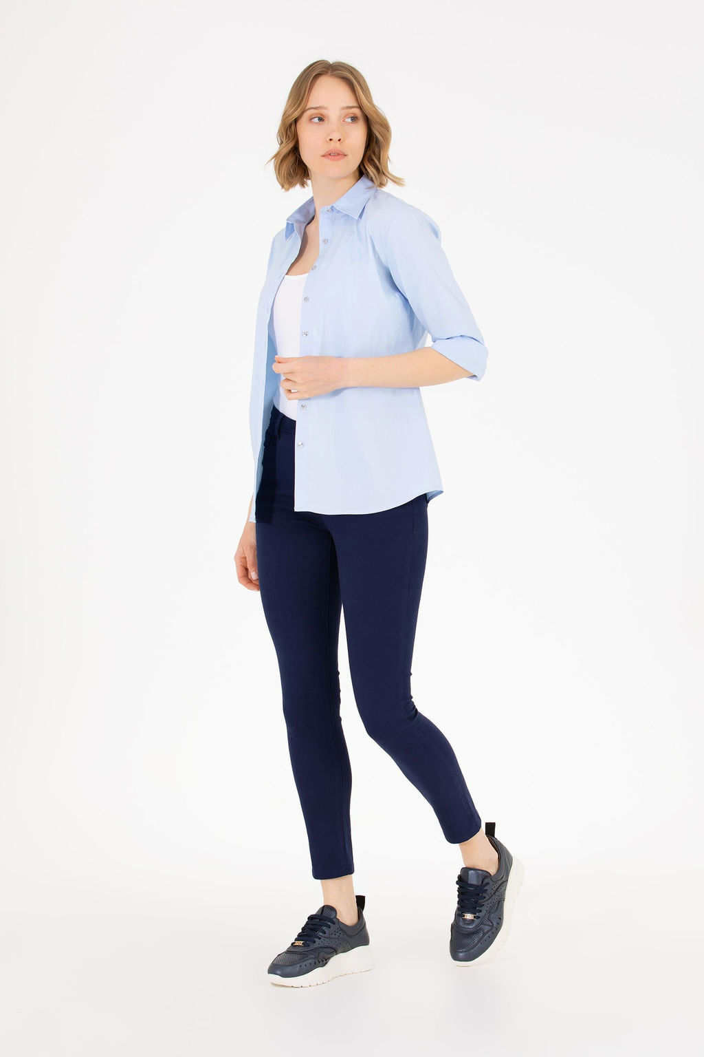 Женская голубая рубашка с длинным рукавом Basic - U.s. polo assn фото 11