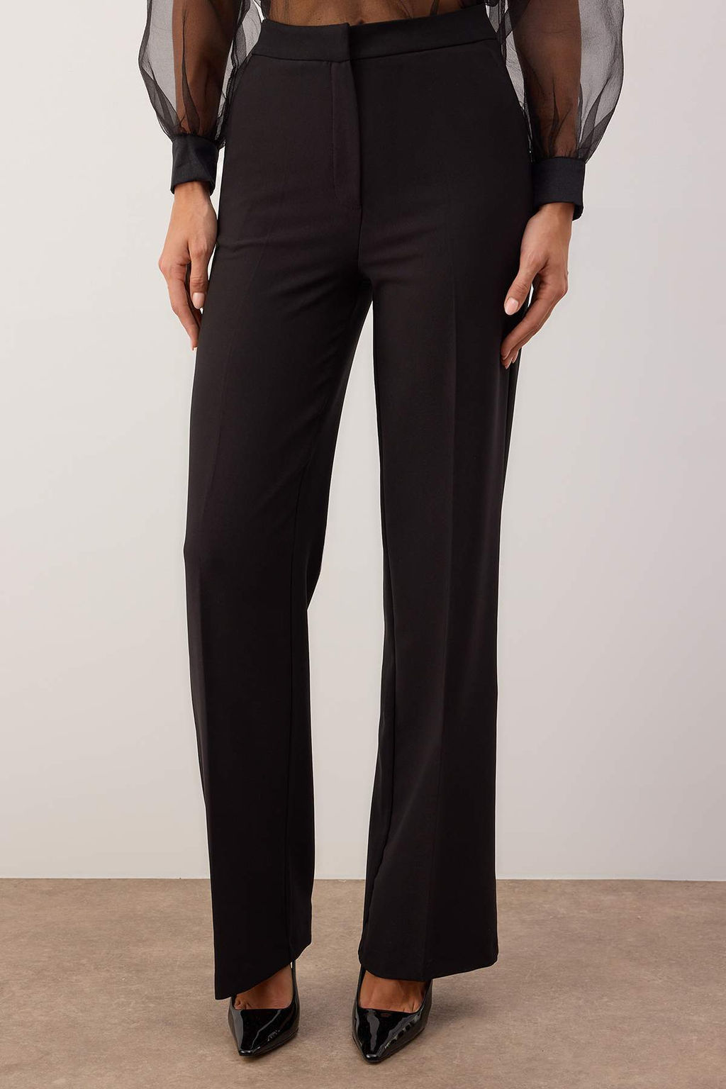 Siyah Genis Paca Dokuma Pantolon TPRAW22PL0402