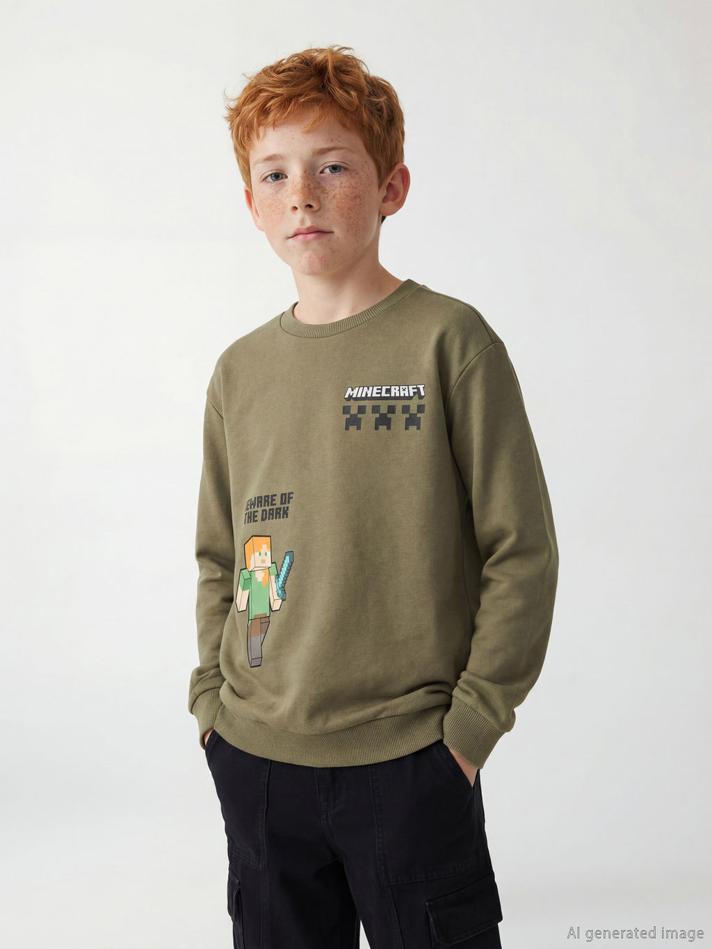 Erkek ?ocuk Minecraft Bask?l? Sweatshirt