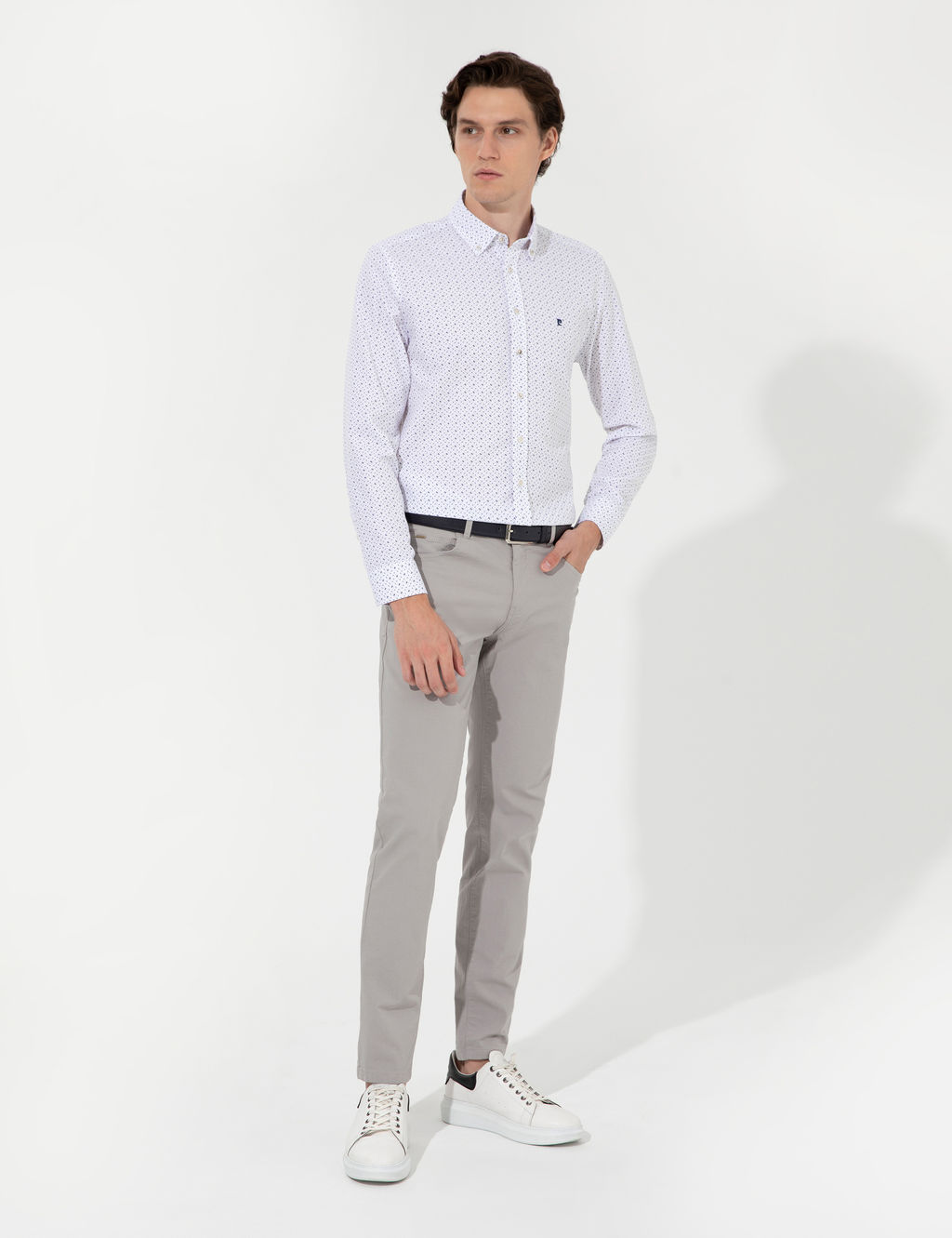 A__k Gri Slim Fit Kanvas Pantolon