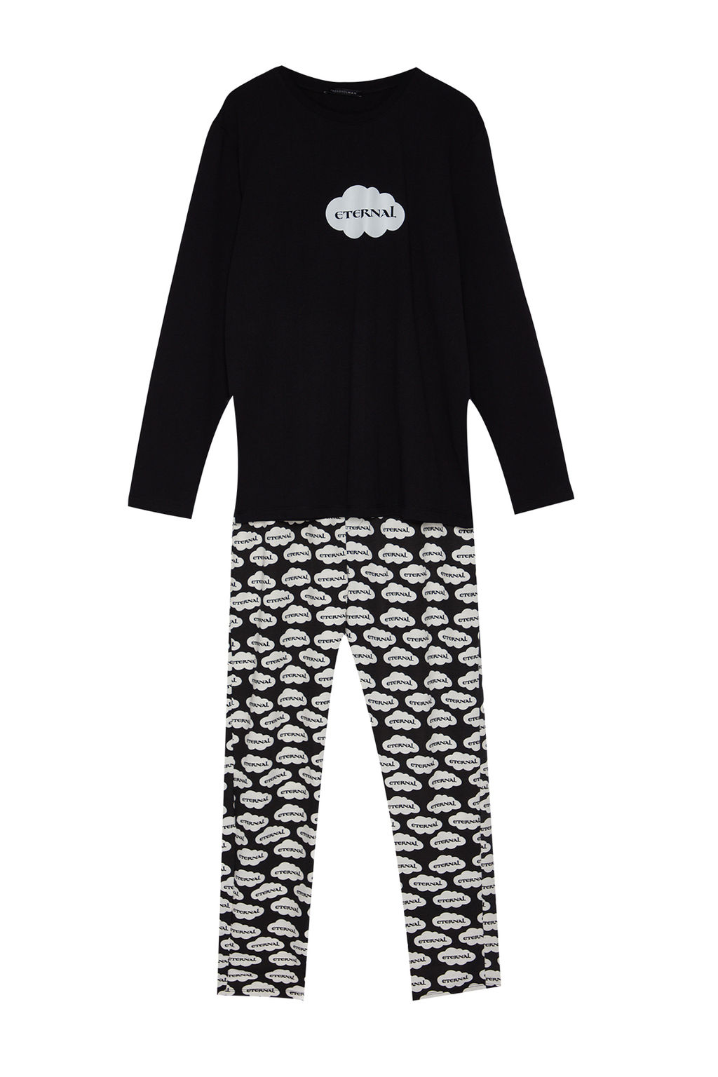 TRENDYOL MAN Siyah Unisex Regular Fit Orme %100 Pamuk Pijama Tak?m? TMNAW24PT00006 - Trendyolmilla фото 7