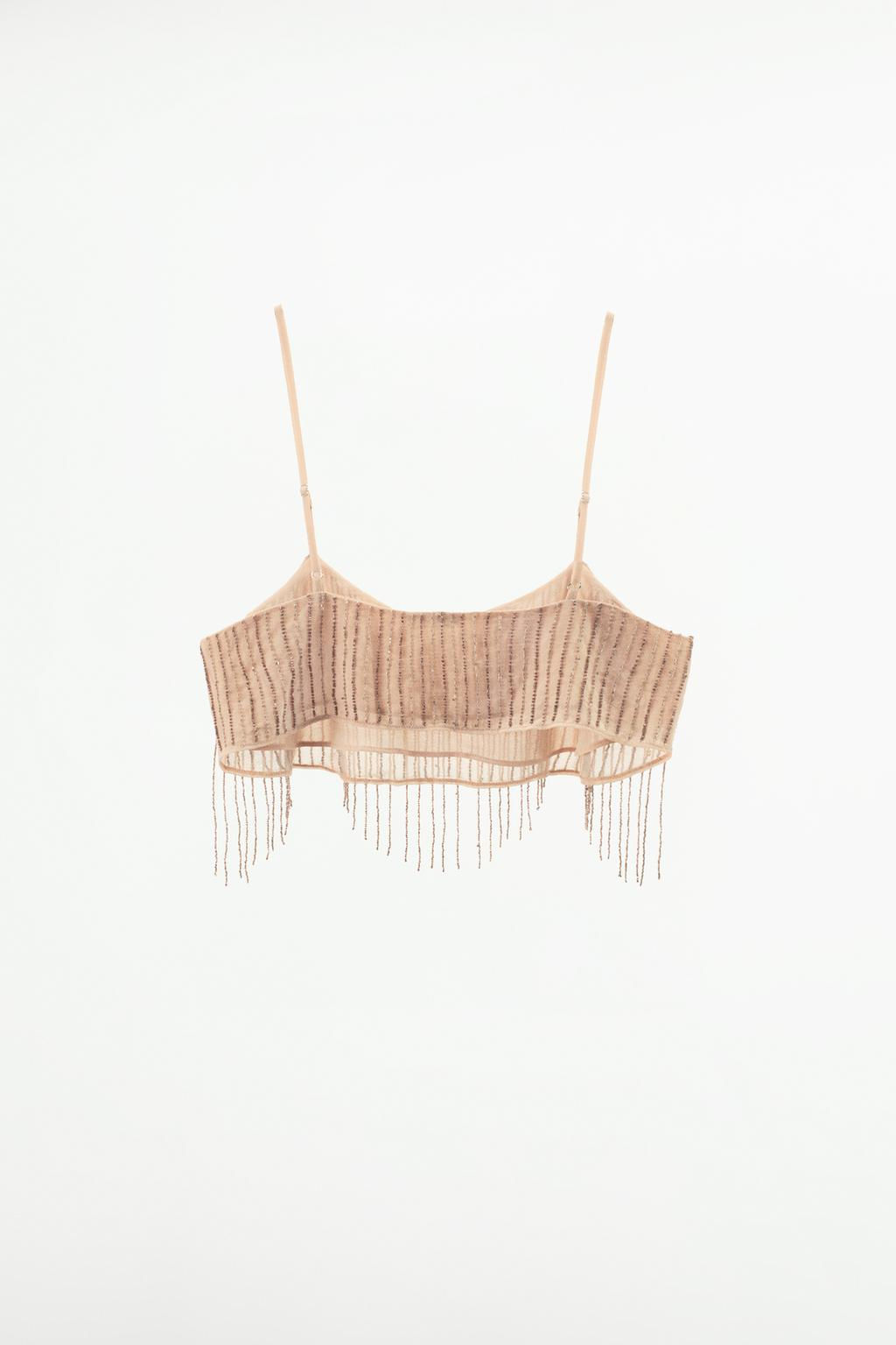 CREPE TOP WITH FRINGING AND BEADS - Zara фото 4