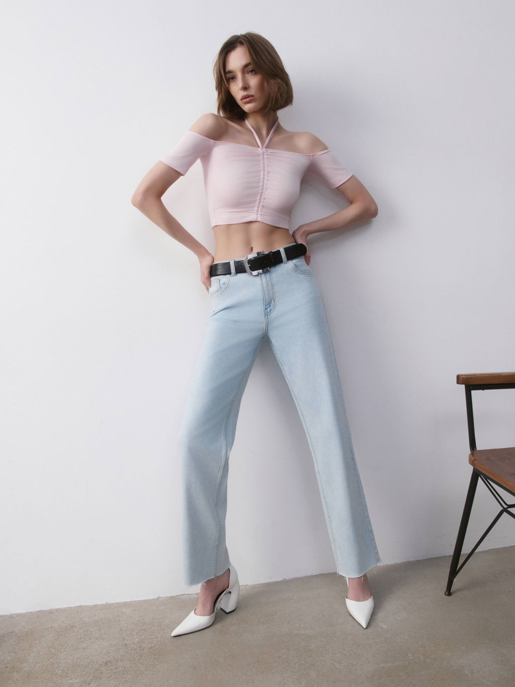 CONTE Укороченный топ в рубчик с отрытыми плечами и сборкой LD 2632 pink diamond - Conte elegant фото 5