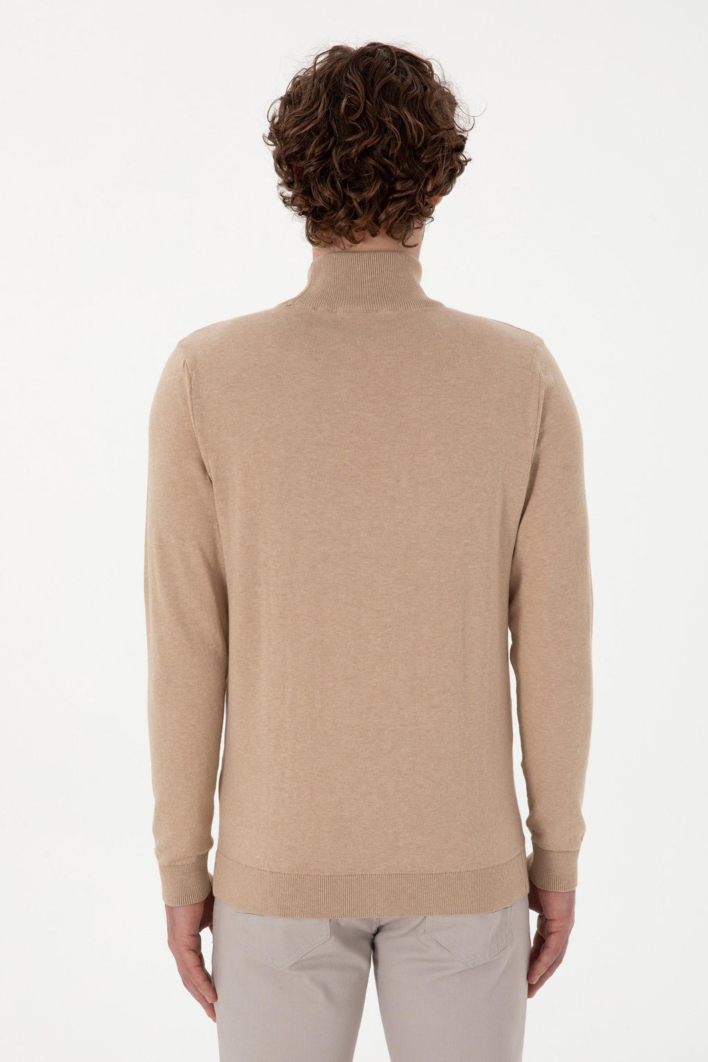 Erkek Slim Fit Yar_m Bal_k__ Yaka Kum Melanj Basic Kazak - U.s. polo assn фото 5