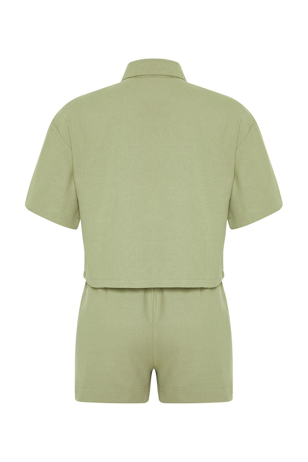 Yesil Dokuma Keten Gorunumlu Gomlek Sort Plaj Tak?m TBESS24AU00054 - Trendyolmilla фото 9