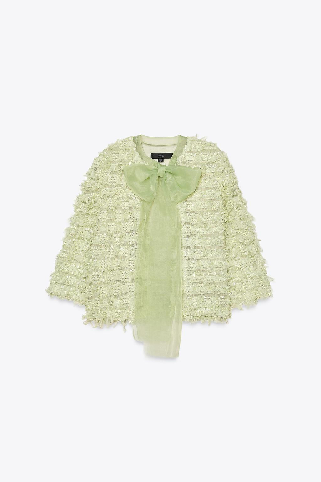 FRINGED KNIT CARDIGAN WITH ORGANZA TIE - Zara фото 5