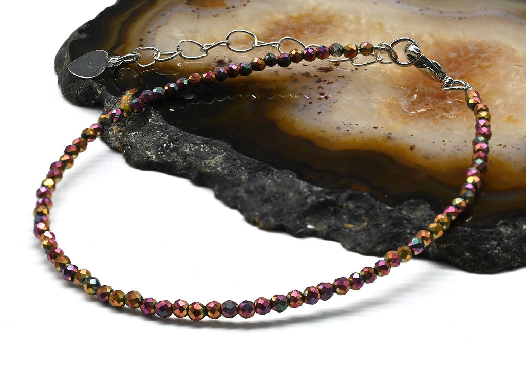 Браслет из циркона шарик граненый 2мм цвет хамелеон, 19см