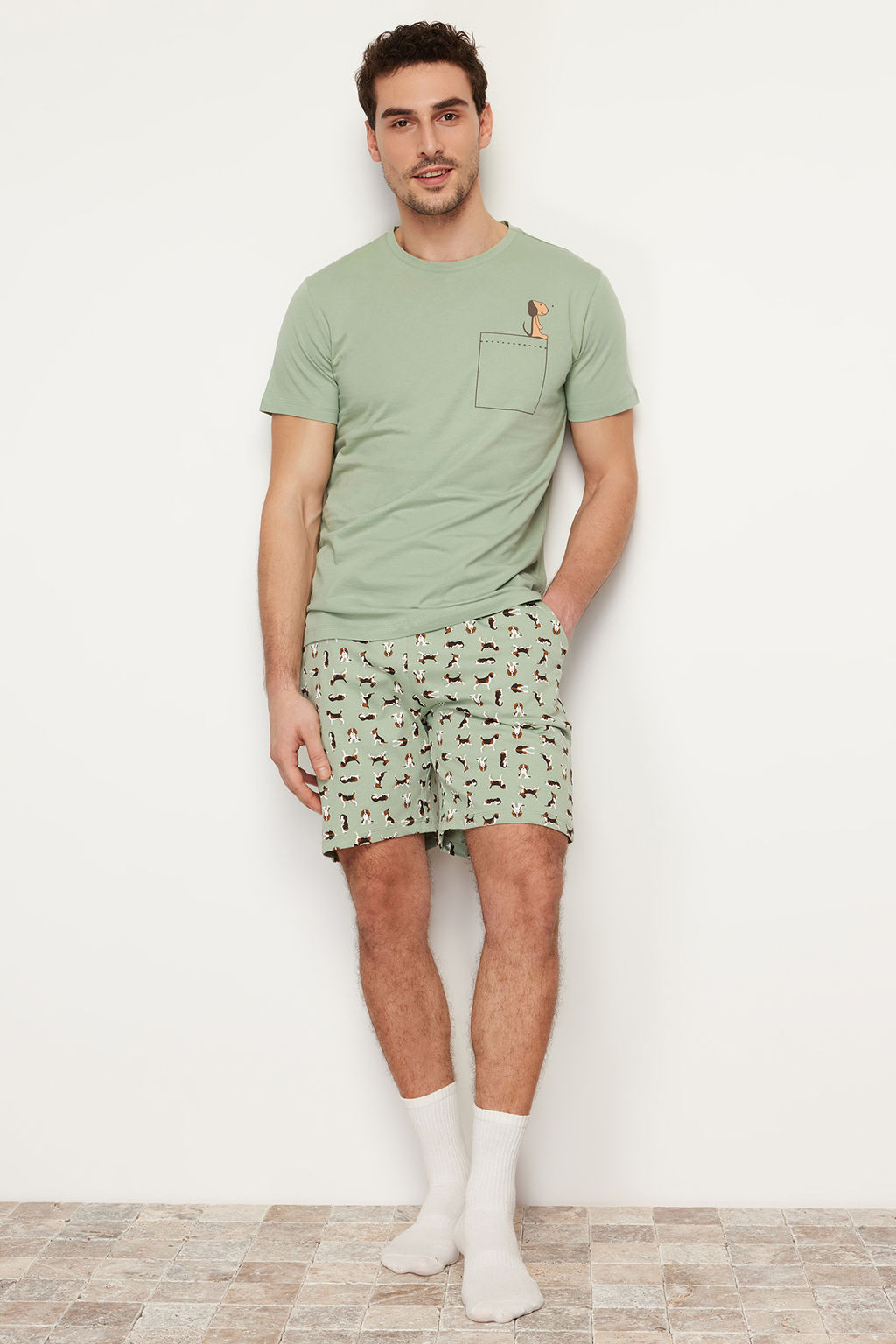 TRENDYOL MAN Indigo Regular Fit Kopek Desenli Orme Sortlu Pijama Tak?m? THMSS21PT0324 - Trendyolmilla фото 6