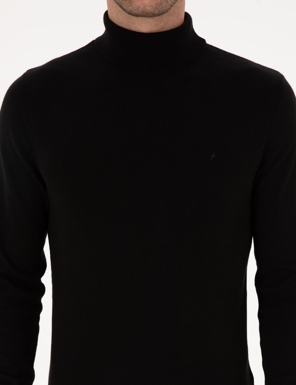 Siyah Slim Fit Bal_k__ Yaka Pamuk Kar___ml_ Basic Triko Kazak