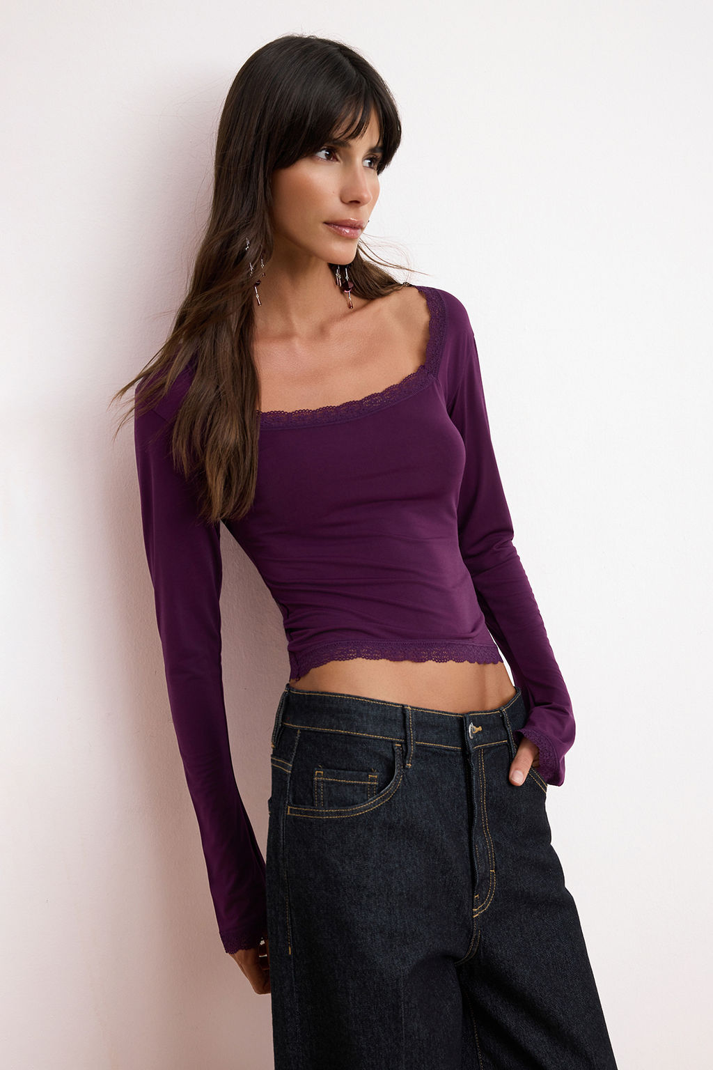 Murdum Duz Kare Yaka Uzun Orme Sandy Party Bluz TPRAW26BZ00045