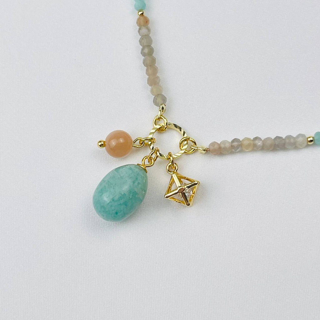 Колье из Амазонита и Лунного камня 42 см +