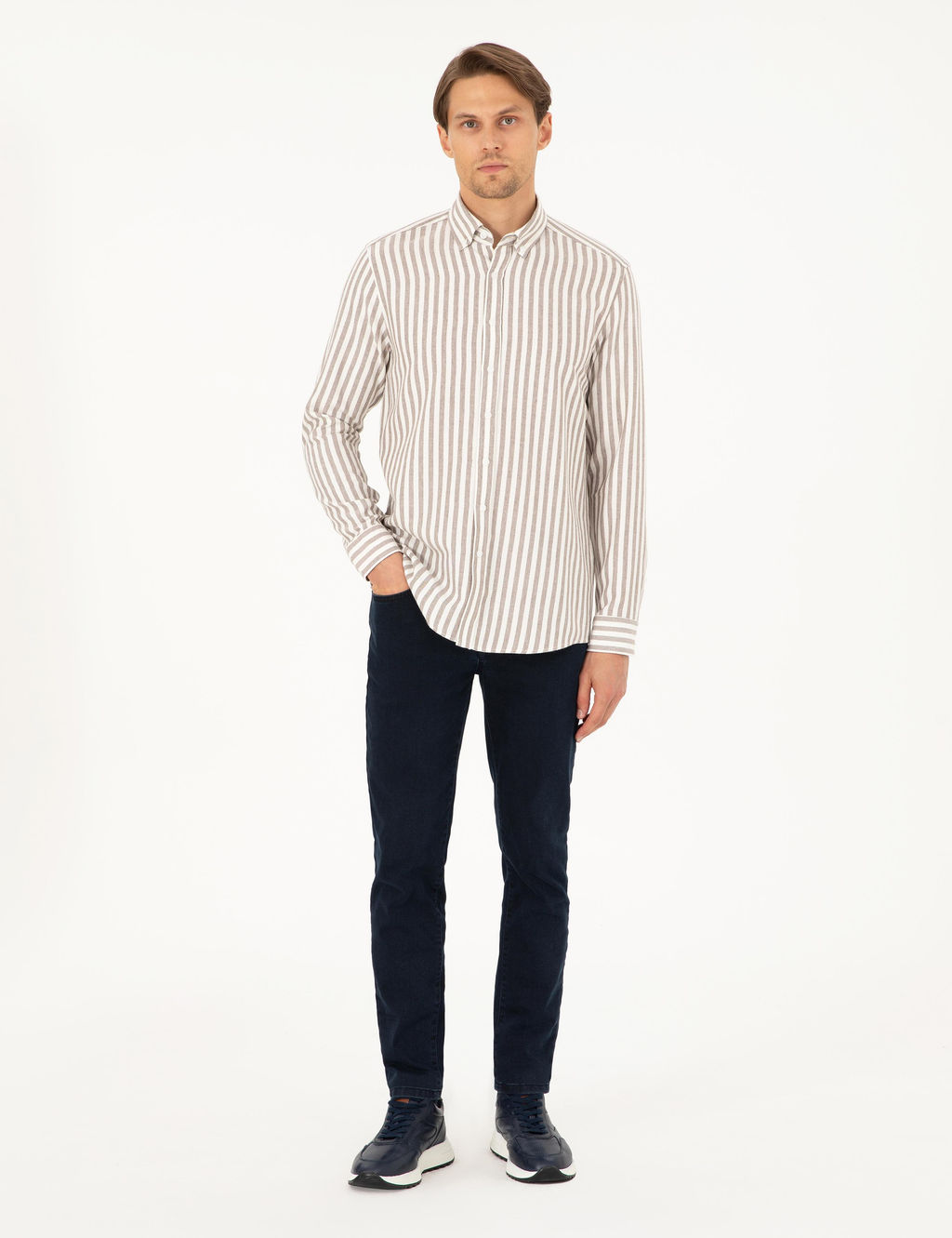 Kahverengi Regular Fit _izgili Uzun Kollu G_mlek - Pierre cardin фото 4