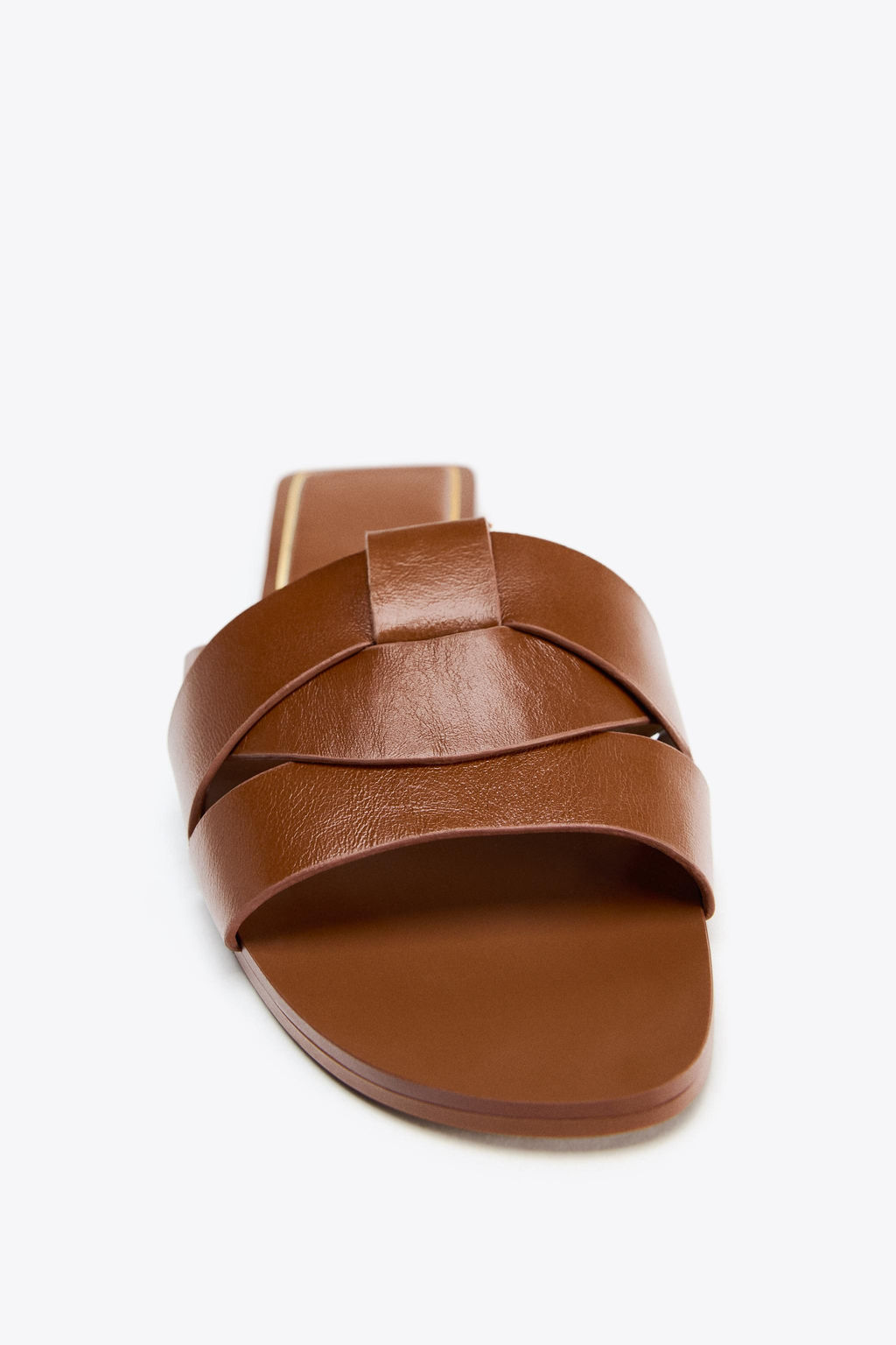 FLAT CRISS-CROSS LEATHER SLIDER SANDALS - Zara фото 10