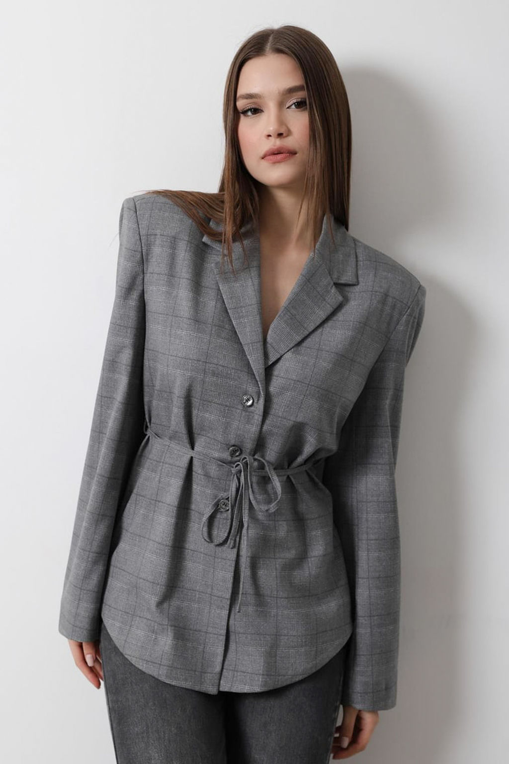 Antrasit Ekose Desenli Bagc?kl? Blazer Ceket TWOAW26BC00036