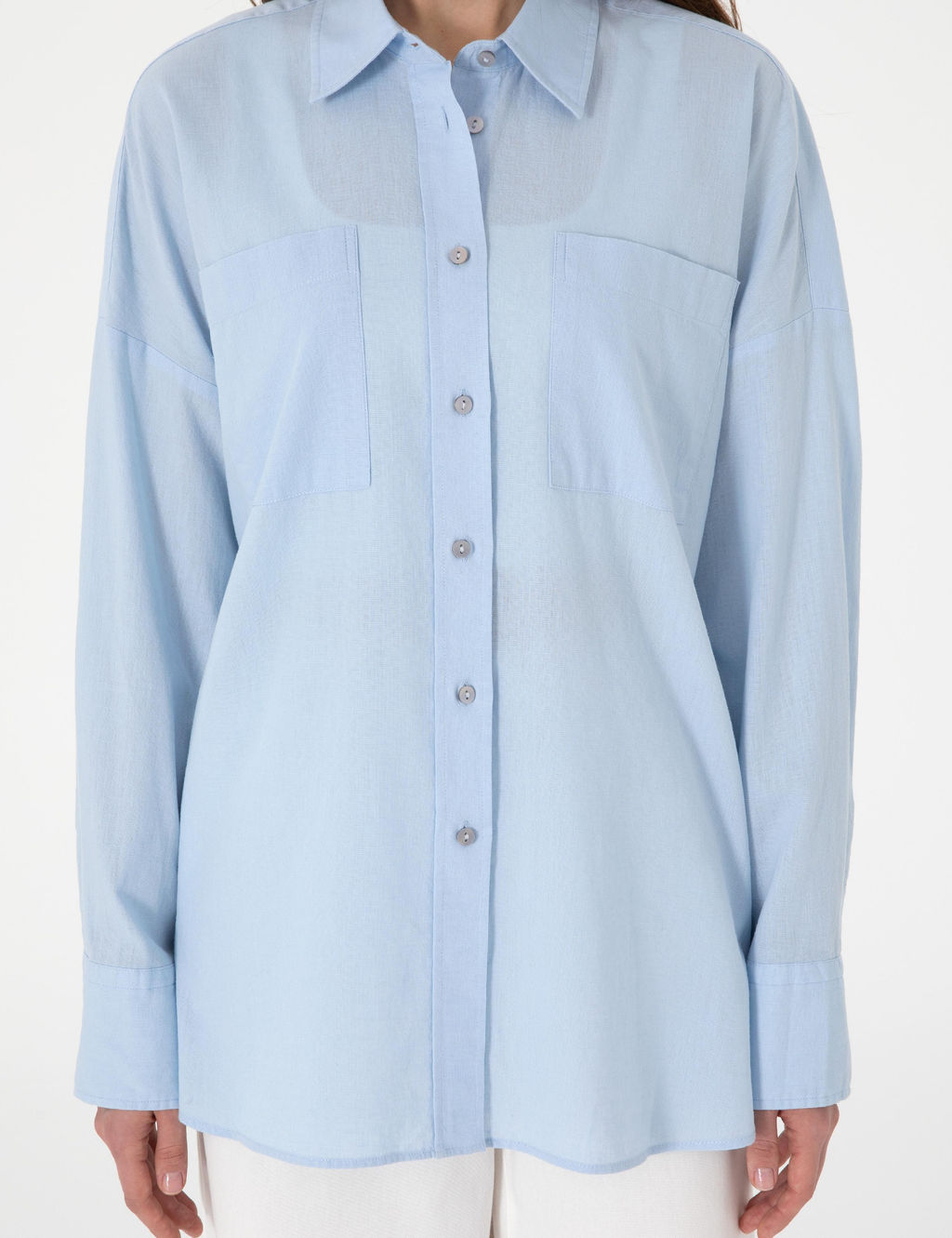 Mavi Oversize Keten Kar___ml_ Uzun Kollu G_mlek - Pierre cardin фото 6