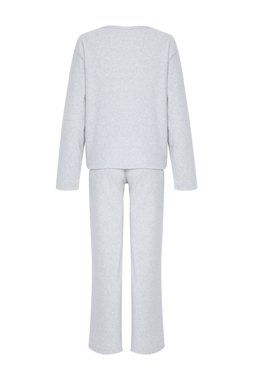 Gri Melanj Pamuklu F?rcal? Soft Fitilli H?rka Orme Pijama Tak?m? THMAW25PT00074