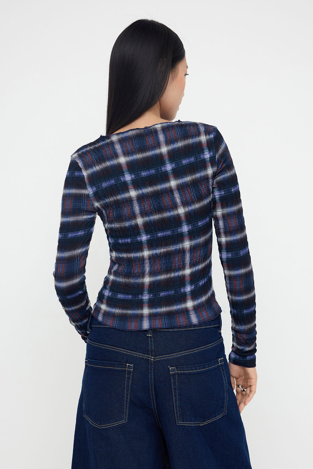 Teen Lacivert Ekoseli Gipeli Slim/Vucuda Oturan Orme Bluz TWOAW26BZ00086