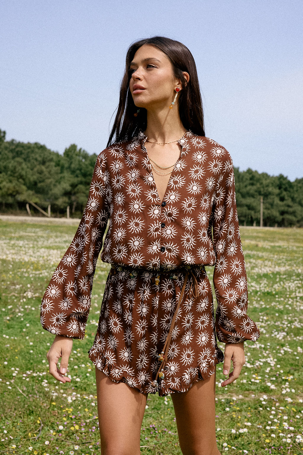 Cicek Desenli Dokuma F?rf?rl? Balon Kol Plaj Tulum TBESS26TU00004 - Trendyolmilla фото 3