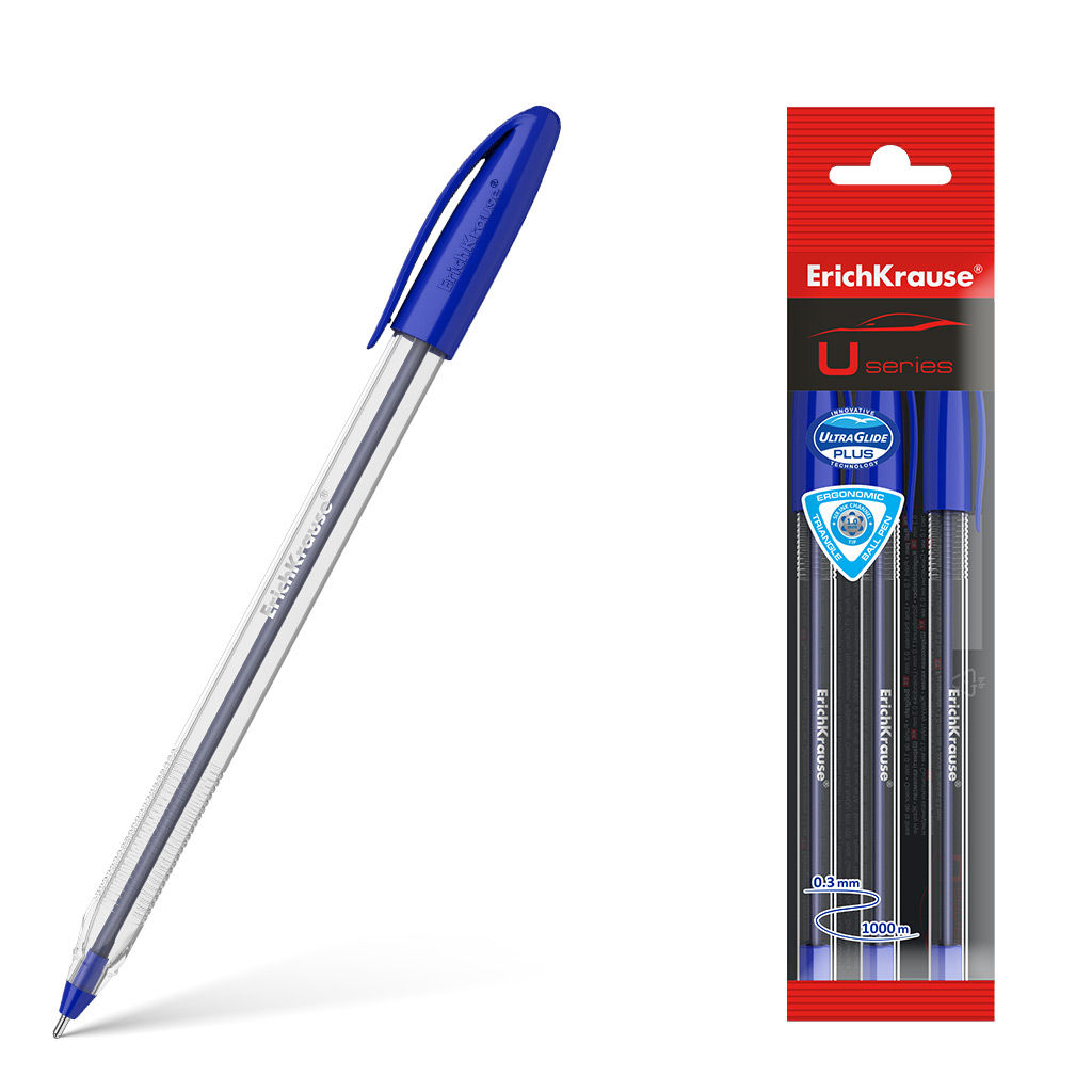 Цена за 12 шт. Набор из 3 ручек шариковых ErichKrause U-108 Stick Classic 1.0, Ultra Glide Technology, цвет чернил синий (в пакете)