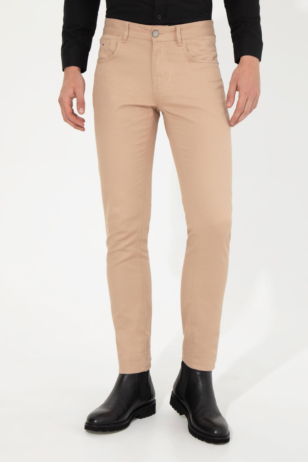 Erkek Slim Fit Kum Kanvas Pantolon