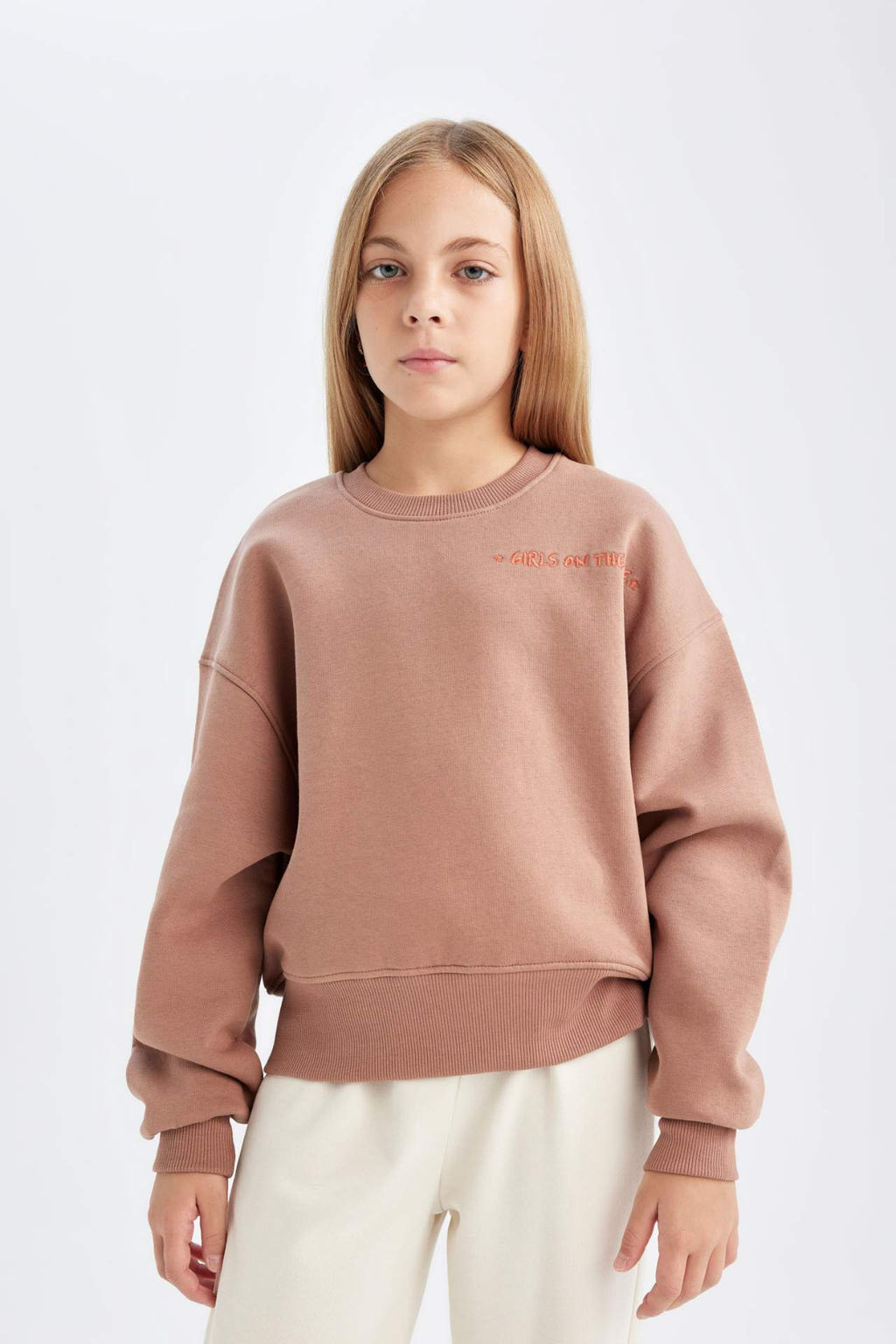K?z Cocuk Relax Fit Bisiklet Yaka Bask?l? Sweatshirt - Defacto фото 3