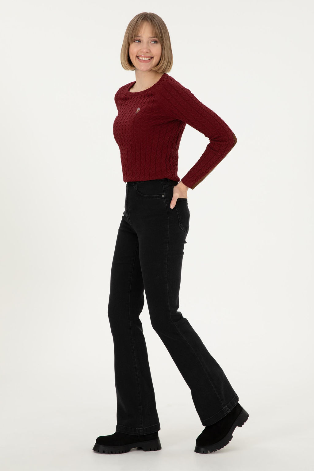 Женский бордово-красный базовый свитер с круглым вырезом Неожиданная скидка в корзине - U.s. polo assn фото 4