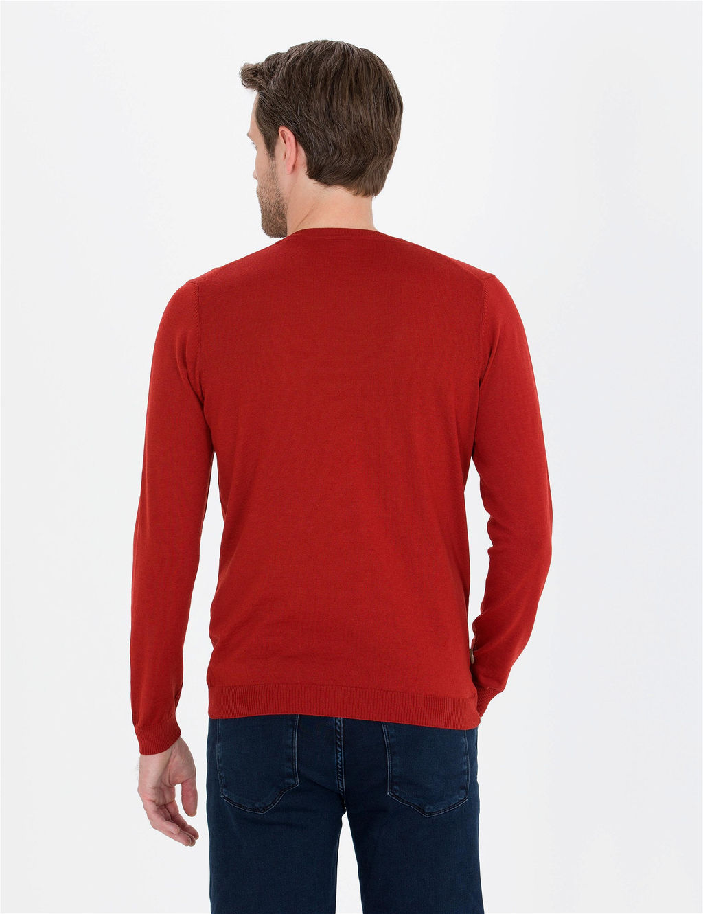 Kiremit Slim Fit Bisiklet Yaka Y_n Kar___ml_ Basic Triko Kazak