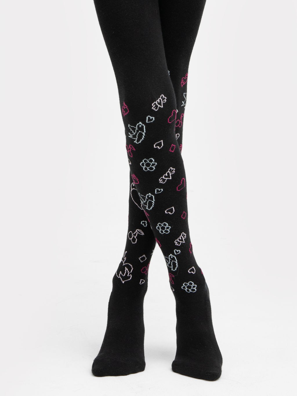 Цена за 3 пары! Колготки детские черные с плюшевым следом и рисунком в виде надписей - Mark formelle фото 2