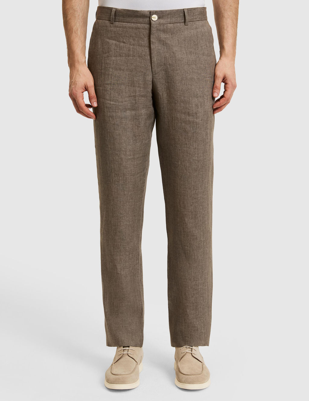 Kahverengi Slim Fit Beli Lastikli %100 Keten Pantolon