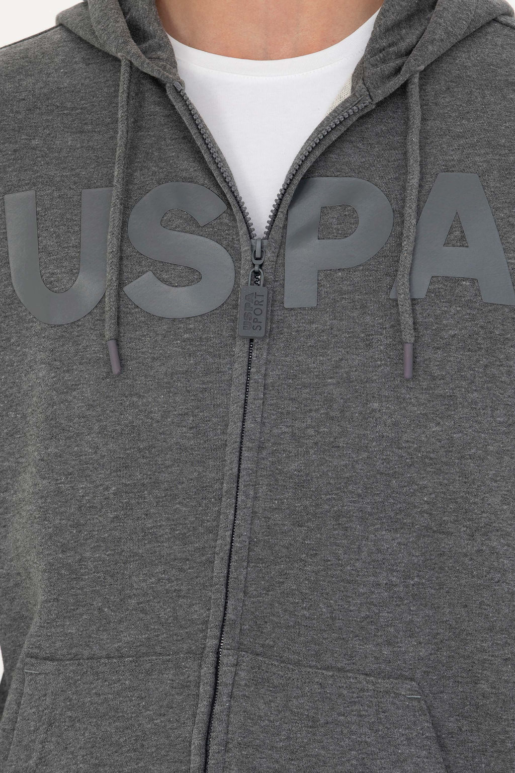 U. S. Polo Assn Мужской вязаный кардиган антрацитового меланжевого цвета с капюшоном - U.s. polo assn фото 21