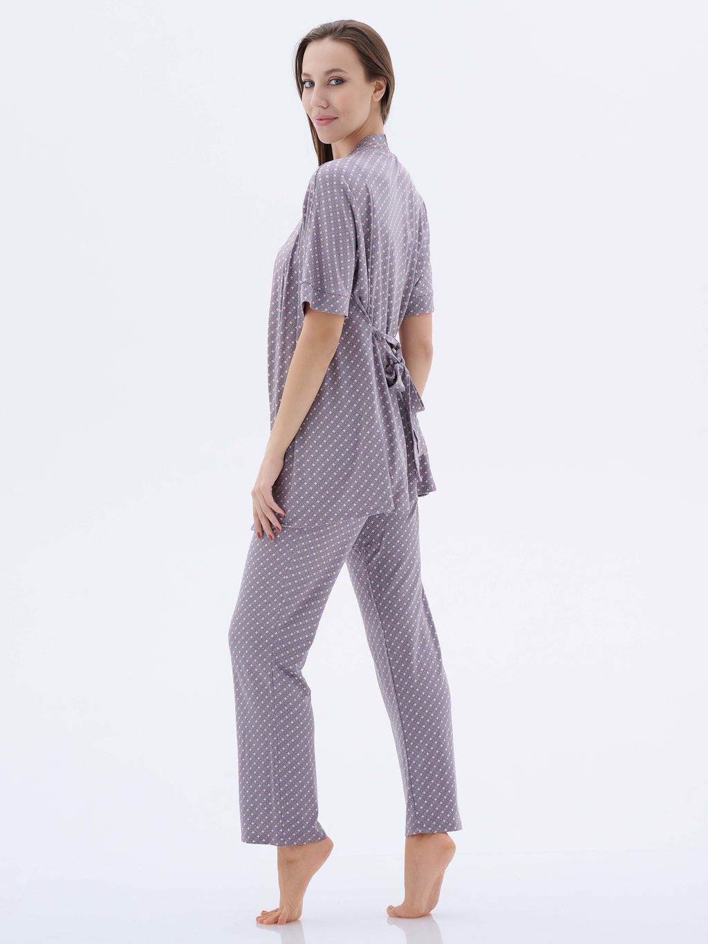 Комплект с халатом МИШЕЛЬ: брюки, топ, халат (серый №3) - Ивановская трикотажная компания фото 3