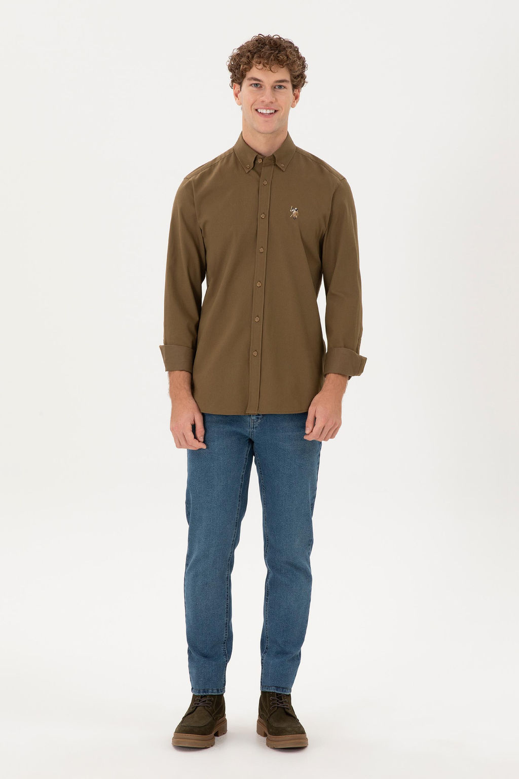 Мужская рубашка цвета хаки с длинным рукавом - U.s. polo assn фото 4