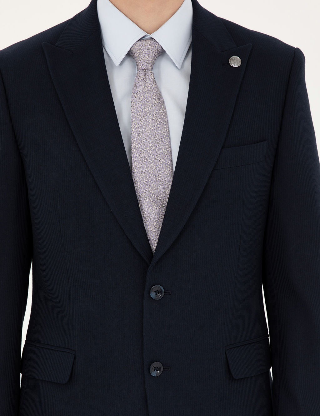 Lacivert Slim Fit _izgili Tak_m Elbise